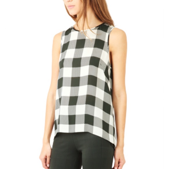 Rag & bone green white checker plaid print silk wrap sheer open back tank top - Picture 3 of 12